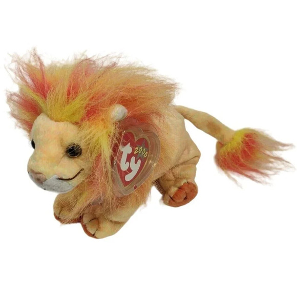 Ty Beanie Babies Bushy Lion Stuffed Animal Plush Toy with Tag Protector Orange - Picture 1 of 8